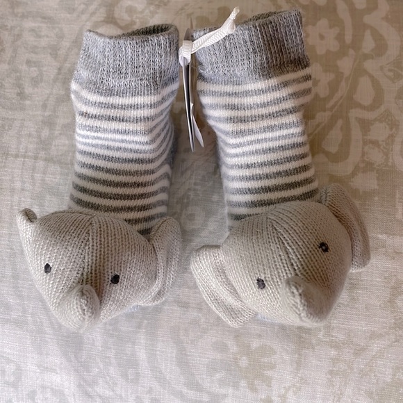 NWT | Mud Pie Baby Elephant Rattle Booties - Picture 1 of 5